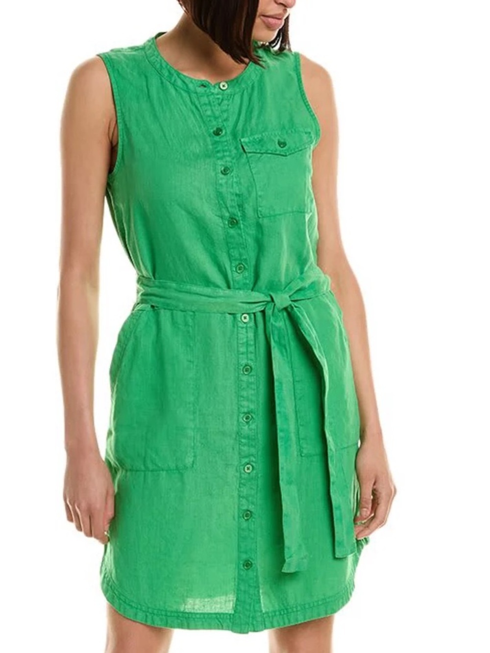 Michael stars linen button up sleeveless summer green midi dress size medium